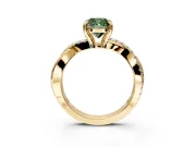 Solitaire Engagement Ring Setting for Fancy Green Cushion Cut Center with Half-Pave Crossover Band and Prong Head in Yellow Gold