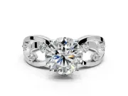 Solitaire Engagement Ring Setting for Round Cut Center with Criss-Cross Accent Band and Prong Head in Platinum