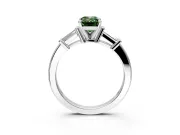 3 Stone Engagement Ring Setting for Fancy Green Emerald Cut Center with Channel Baguette Accents and Prong Head in Sterling Silver