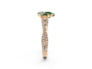 Solitaire Engagement Ring Setting for Fancy Green Pear-Shaped Center with Twisted Pave Split Shank and Prong Head in Rose Gold