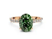 Solitaire Engagement Ring Setting for Fancy Green Oval Center with Pave Accents and Prong Head in Rose Gold