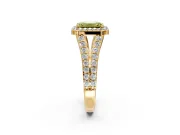 Halo Engagement Ring Setting for Fancy Yellow Emerald Cut Center with Narrow Pave Split Shank and Prong Head in Yellow Gold