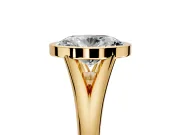 Solitaire Engagement Ring Setting for Oval Center with V Split Shank and Bezel Head in Yellow Gold