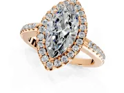 Pave Halo Engagement Ring Setting for Marquise Center with Single Row Pave Band and Prong Head in Rose Gold