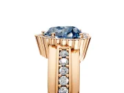Halo Engagement Ring Setting for Fancy Blue Heart-Shaped Center with Wide Band, Inlaid Accent Row and Prong Head in Rose Gold
