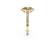 Milgrain Floral Halo Engagement Ring Setting for Fancy Green Pear-Shaped Center with Pave Band and Prong Head in Yellow Gold