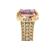 Solitaire Engagement Ring Setting for Fancy Pink Radiant Cut Center with Accented Split Shank and Prong Head in Yellow Gold