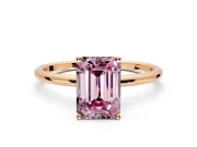 Solitaire Engagement Ring Setting for Fancy Pink Emerald Cut Center with Straight Thin Band and Prong Head in Rose Gold