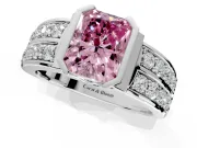 Bezel Engagement Ring Setting for Fancy Pink Radiant Cut Center with Wide Channel-Set Band and Bezel Head in Platinum