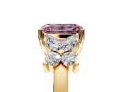 Floral Engagement Ring Setting for Fancy Pink Emerald Cut Center with Marquise Cluster Shoulders and Prong Head in Yellow Gold