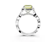 Halo Engagement Ring Setting for Fancy Yellow Asscher Cut Center with Twist Band and Prong Head in White Gold