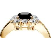 Halo Engagement Ring Setting for Fancy Black Emerald Cut Center with Milgrain Channel Band and Prong Head in Yellow Gold