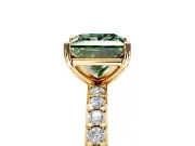Solitaire Engagement Ring Setting for Fancy Green Princess Cut Center with Round Cut Pave Band and Prong Head in Yellow Gold