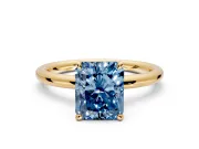Hidden Halo Engagement Ring Setting for Fancy Blue Radiant Cut Center with Thin Rounded Band and Prong Head in Yellow Gold