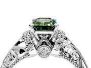 Solitaire Engagement Ring Setting for Fancy Green Emerald Cut Center with Filigree Accent Basket and Prong Head in Platinum
