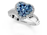 Halo Engagement Ring Setting for Fancy Blue Heart-Shaped Center with Knife Ridge Cathedral Band and Prong Head in White Gold