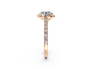 Halo Engagement Ring Setting for Round Cut Center with Full Pave Band and Prong Head in Rose Gold