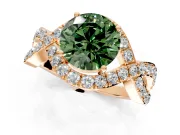 Halo Engagement Ring Setting for Fancy Green Round Cut Center with Pave Infinity Twist Band and Prong Head in Rose Gold