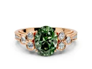 Cluster Engagement Ring Setting for Fancy Green Oval Center with Bezel Accent Clusters and Prong Head in Rose Gold