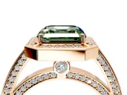 Halo Engagement Ring Setting for Fancy Green Asscher Cut Center with Framed Halo, Pave Band and Prong Head in Rose Gold