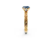 Solitaire Engagement Ring Setting for Fancy Blue Round Cut Center with Scrollwork Band and Prong Head in Yellow Gold