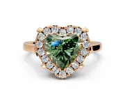 Single Halo Engagement Ring Setting for Fancy Green Heart-Shaped Center with Corner Claws, Plain Band and Prong Head in Rose Gold