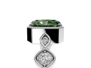 Vintage Station Engagement Ring Setting for Fancy Green Radiant Cut Center with Accents and Prong Head in White Gold