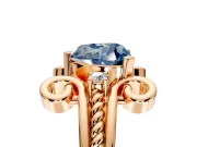 Solitaire Engagement Ring Setting for Fancy Blue Heart-Shaped Center with Twisted Band and Scroll Prong Head in Rose Gold