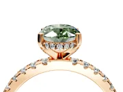 Solitaire Engagement Ring Setting for Fancy Green Oval Center with Band of Accents and Prong Head in Rose Gold