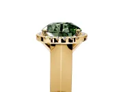 Halo Engagement Ring Setting for Fancy Green Round Cut Center with Knife Ridge Cathedral Band and Prong Head in Yellow Gold