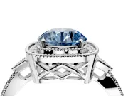 Halo Engagement Ring Setting for Fancy Blue Round Cut Center with Milgrain Rim, Pave Band and Prong Head in Platinum