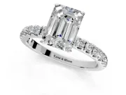 Open Basket Engagement Ring Setting for Emerald Cut Center with Pave Band and Prong Head in White Gold