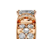 Pave Engagement Ring Setting for Emerald Cut Center with Curved Accent Rows, Openwork and Prong Head in Rose Gold