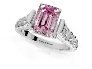Solitaire Engagement Ring Setting for Fancy Pink Emerald Cut Center with Pave Cathedral Shoulders and Prong Head in Sterling Silver