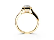 Halo Engagement Ring Setting for Radiant Cut Center with Pave Accents, Heart Basket and Prong Head in Yellow Gold
