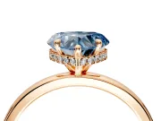 Hidden Halo Engagement Ring Setting for Fancy Blue Heart-Shaped Center with Plain Band and Tall Prong Head in Rose Gold