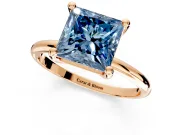 Minimalist Solitaire Engagement Ring Setting for Fancy Blue Princess Cut Center with Thin Band and Prong Head in Rose Gold