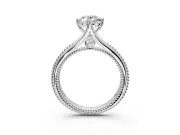 Solitaire Engagement Ring Setting for Oval Center with Milgrain Cathedral Band and Prong Head in Sterling Silver