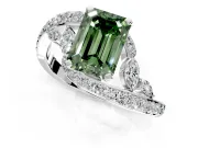 Solitaire Engagement Ring Setting for Fancy Green Emerald Cut Center with Pave Bypass Twist Band and Prong Head in Sterling Silver