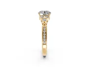 Cluster Engagement Ring Setting for Round Cut Center with Bezel Accent Clusters and Prong Head in Yellow Gold