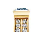 Bezel Engagement Ring Setting for Fancy Blue Princess Cut Center with Wide Channel-Set Band and Bezel Head in Yellow Gold