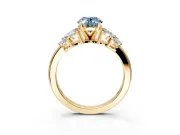 Leaf Cluster Engagement Ring Setting for Fancy Blue Oval Center with Marquise Accents and Prong Head in Yellow Gold