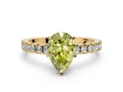 Solitaire Engagement Ring Setting for Fancy Yellow Pear-Shaped Center with Fine Pave Band and Claw Prong Head in Yellow Gold