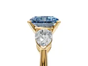 3 Stone Engagement Ring Setting for Fancy Blue Radiant Cut Center with Large Pear-Shaped Accents and Prong Head in Yellow Gold