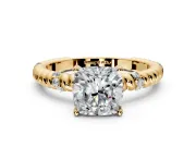 Rope Engagement Ring Setting for Cushion Cut Center with Accent Shoulders and Prong Head in Yellow Gold