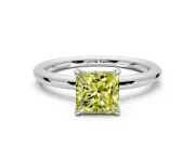 Low-Set Solitaire Engagement Ring Setting for Fancy Yellow Princess Cut Center with Thin Plain Band and Prong Head in Platinum