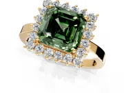 Starburst Halo Engagement Ring Setting for Fancy Green Asscher Cut Center with Flat Cathedral Band and Prong Head in Yellow Gold