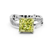 Solitaire Engagement Ring Setting for Fancy Yellow Princess Cut Center with Pave and Plain Crossover Band and Prong Head in Platinum