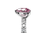 Solitaire Engagement Ring Setting for Fancy Pink Heart-Shaped Center with Round Cut Pave Band and Prong Head in Sterling Silver