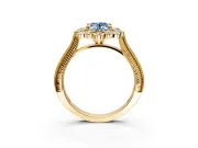 Milgrain Halo Engagement Ring Setting for Fancy Blue Oval Center with Bezel Point Accents and Prong Head in Yellow Gold